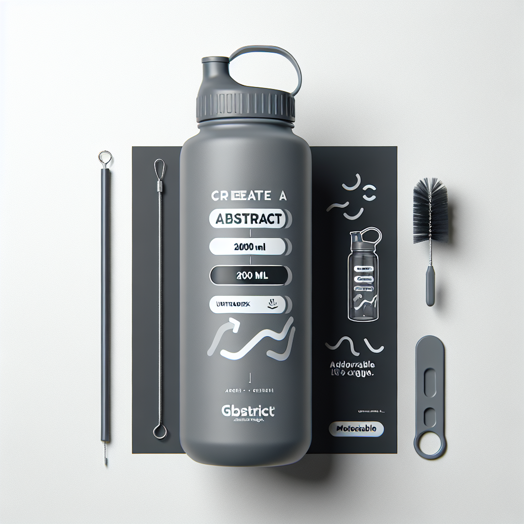ABSTRACT 2000 ML Water Bottle with Straw & Cleaning Brush - Aesthetic Gym Bottle for Men & Women - Motivational Water Sipper with Measurement Markings - Cute Sports Water Bottle, Plastic, grey