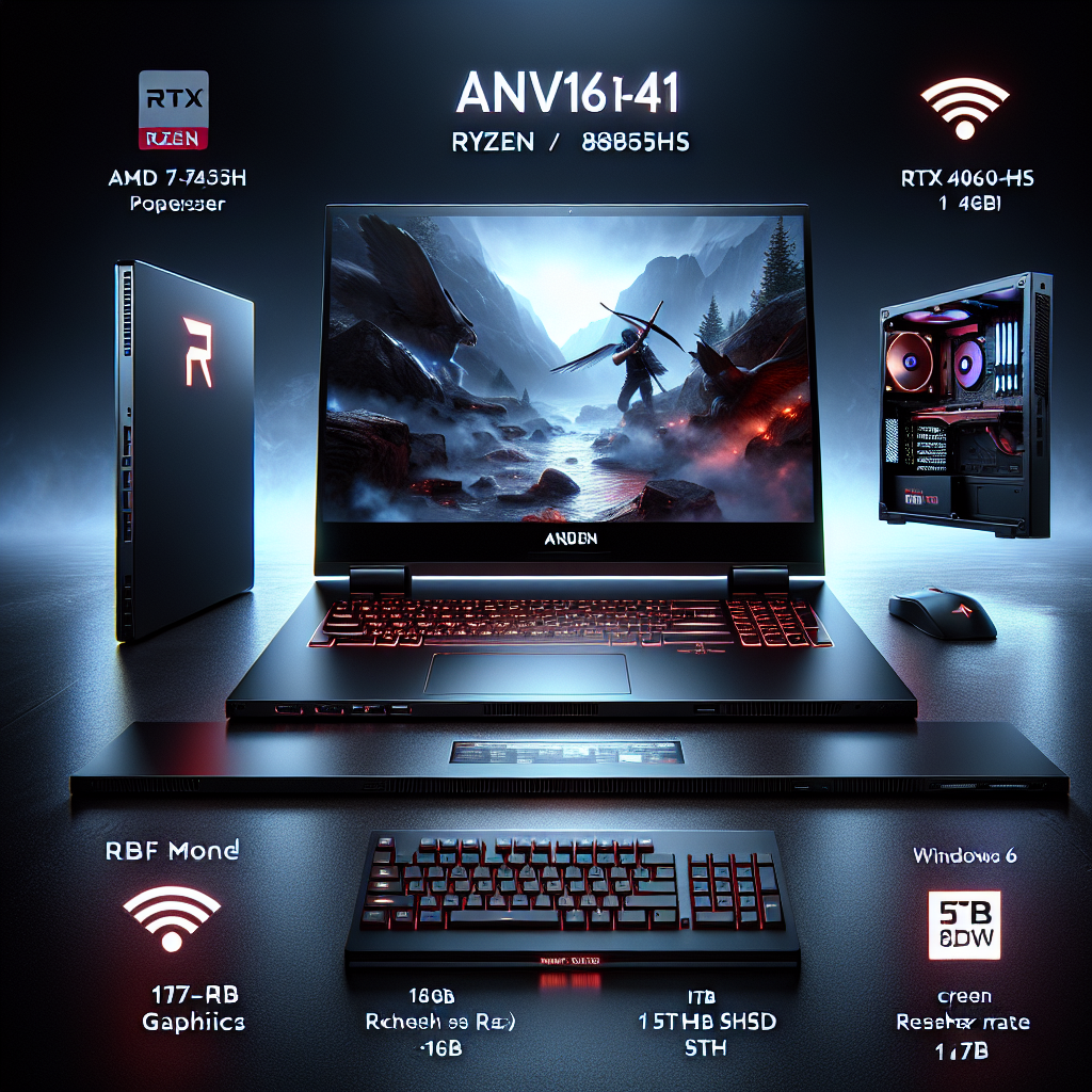 Acer Nitro V 16 AI-Powered Gaming Laptop AMD Ryzen 7-8845HS Processor with RTX 4060 8GB Graphics (16GB DDR5/1TB SSD/Win11 Home/WiFi6/165Hz/57Whr) ANV16-41, 16" WUXGA IPS Display, Obsidian black, 2.5KG