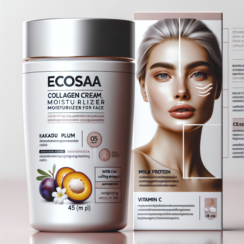 Ecosaa Collagen Cream Moisturizer for Face | Anti-Ageing Cream for Women with Kakadu Plum Cellular Extract & Milk Protein | Vitamin C Moisturizer for Skin Elasticity of Neck & Facial Firming Skin 45ML