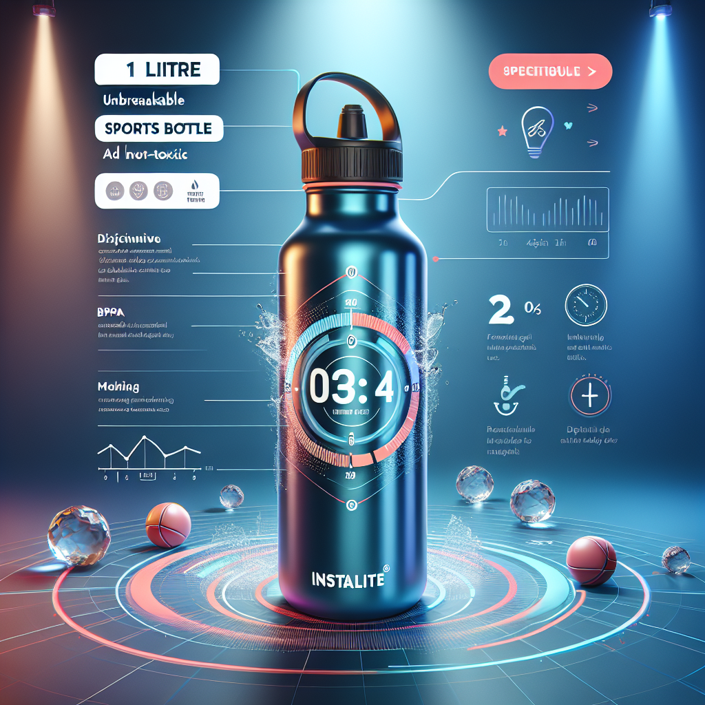 InstaLite Unbreakable Sports Water Bottle 1 Litre with Time Markings, BPA Free Non-Toxic Water Bottle for Gym, Office Water Bottle