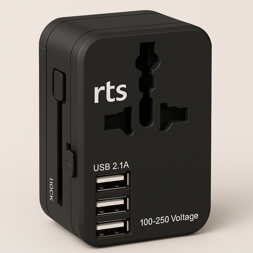 rts Universal Travel Adapter, International All in One Worldwide Travel Adapter and Wall Charger with USB Ports with Multi Type Power Outlet USB 2.1A,100-250 Voltage Travel Charger (Black)