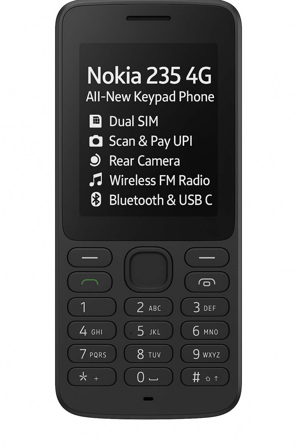Nokia 235 4G | All-New Keypad Phone with Dual SIM, Scan & Pay UPI, Rear Camera, Wireless FM Radio, MP3 Player, Bluetooth & USB Type C | Black