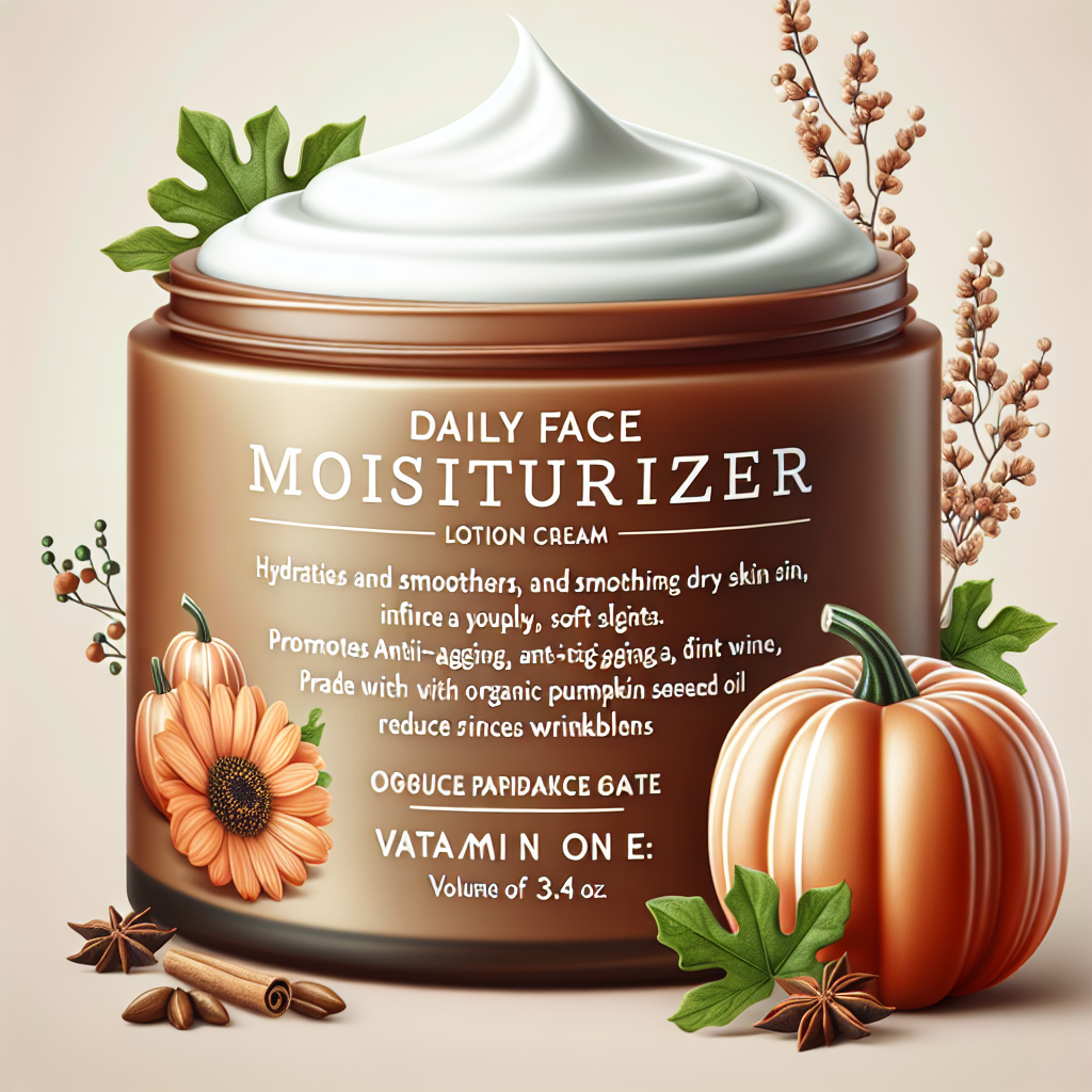 Pumpkin Spice Face Daily Moisturizer Lotion Cream - Hydrates, Smooths Dry Skin For Youthful, Soft Skin, Anti-Aging, Reduce Wrinkles, Fine Lines, Made With Organic Pumpkin Seed Oil, Vitamin E 3.4 oz
