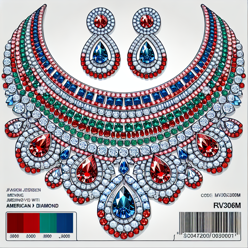 RATNAVALI JEWELS American Diamond Fashion Jewellery Red Green Blue White Multi Layer Necklace Set with Earring for Women/Girls RV3006M
