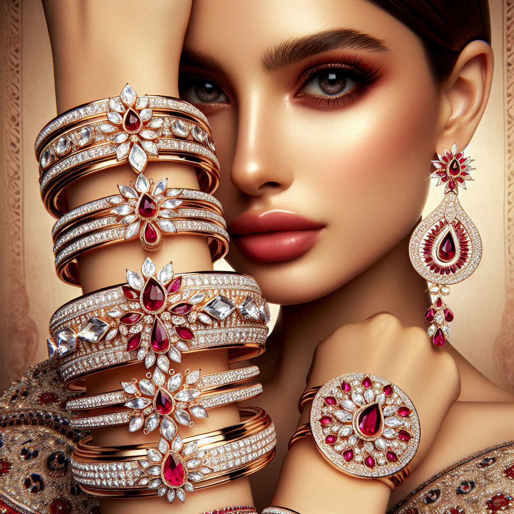 RATNAVALI JEWELS Beautiful CZ Studded Gold Plated Traditional Red Ruby White Heavy Kada Bangles Set for Women RV2948R