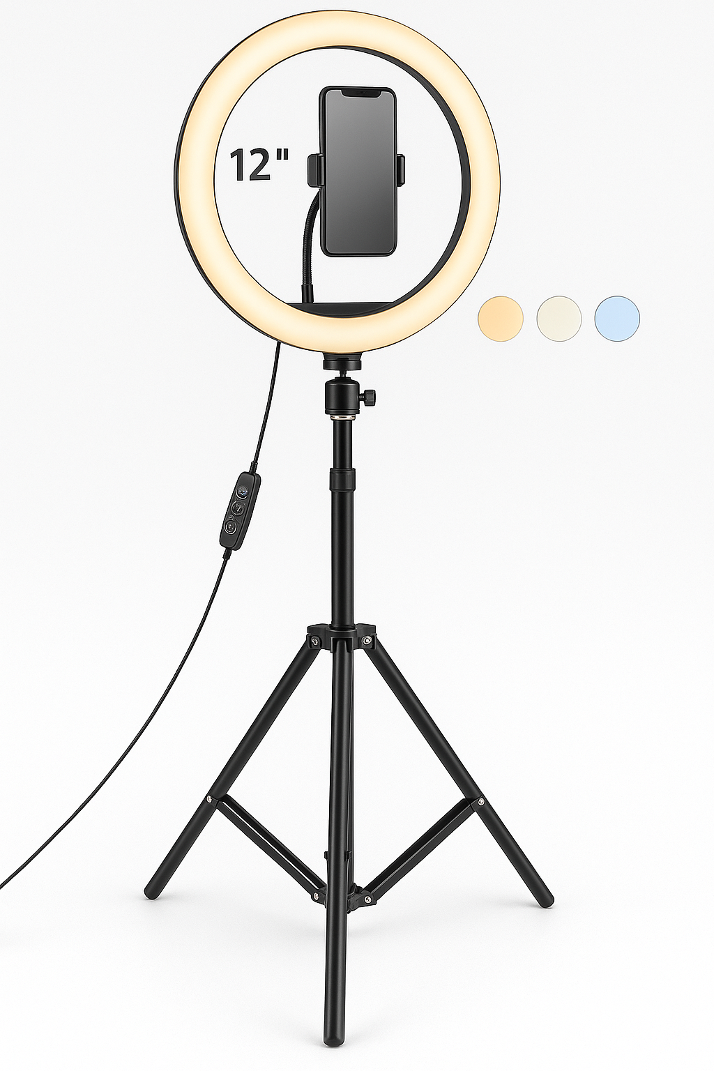 Amazon Basics 12-inch Professional LED Ring Light with Tripod Stand | 3 Color Temperature Modes | 10 Brightness Settings | Suitable for Photoshoot, Makeup, Videography