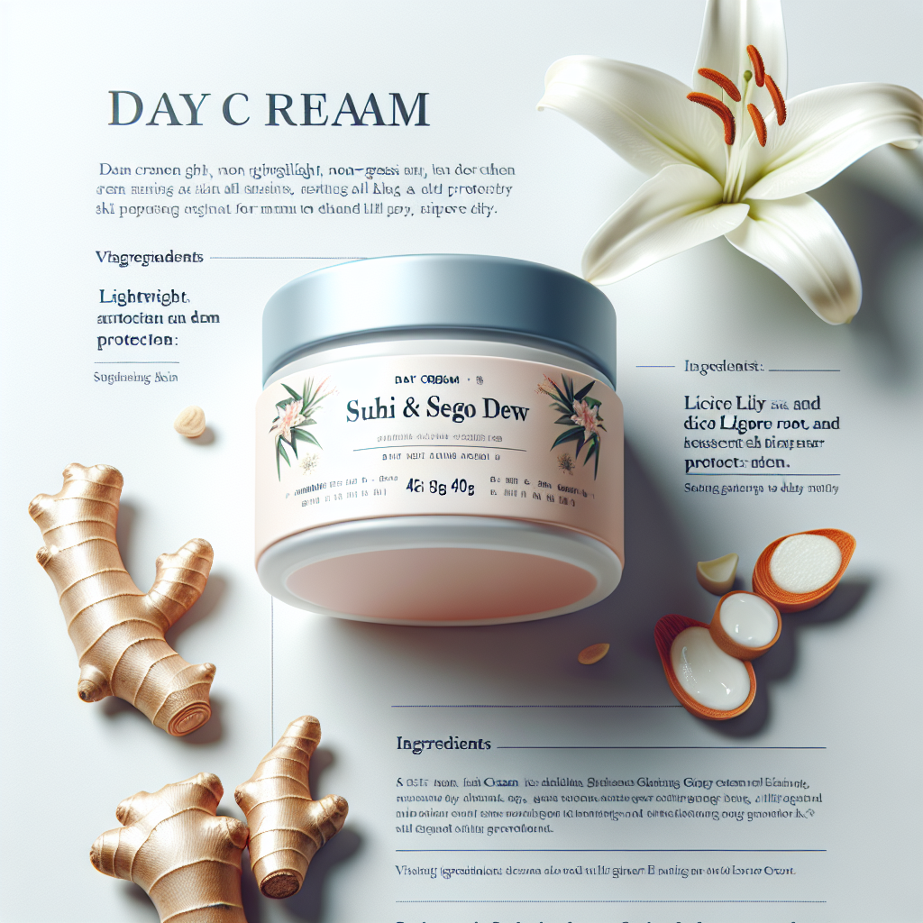 Suhi & Sego Dew Face Day Cream | Lightweight, Non Greasy| Hydration & Protection | Ginger Lily & Licorice Root | For Dry & Oily Skin - Men & Women | 40g