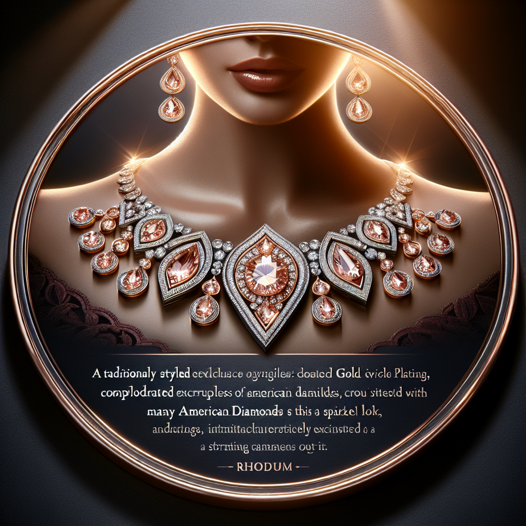 Yellow Chimes Traditional American Diamond Rhodium Rose Gold Plated AD Necklace Jewellery Set for Women